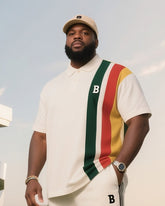 Men's Plus Size Daily Casual Ivory White Spelling Colorful Short Sleeve Simple Striped Polo Pants Suit